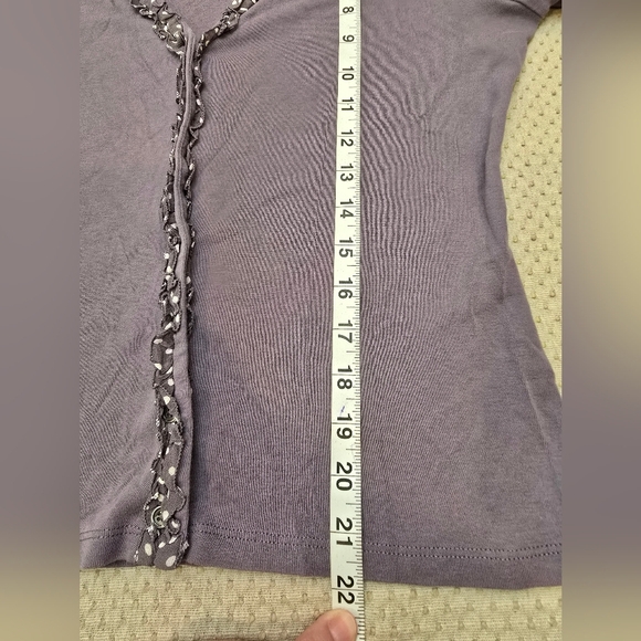 Boden Women's Polka Dots Ruffle Lace Long Sleeve Top Purple Size 14 - Picture 11 of 12